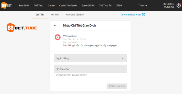 Cụ thể các bước nạp tiền 88BET qua VN iBanking