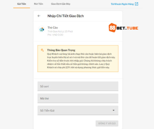 Hướng dẫn chuyển tiền vào 88BET bằng thẻ cào điện thoại