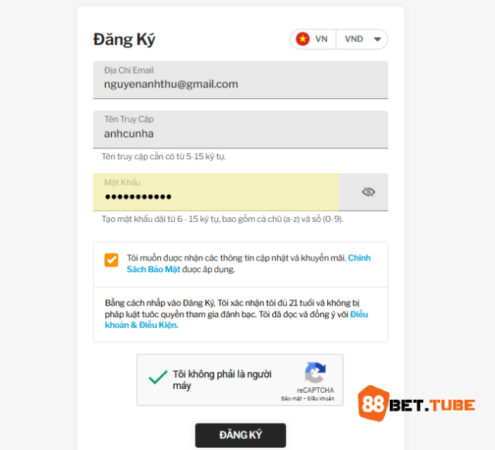 Phải nhập đầy đủ thông tin để đăng ký 88BET nhé